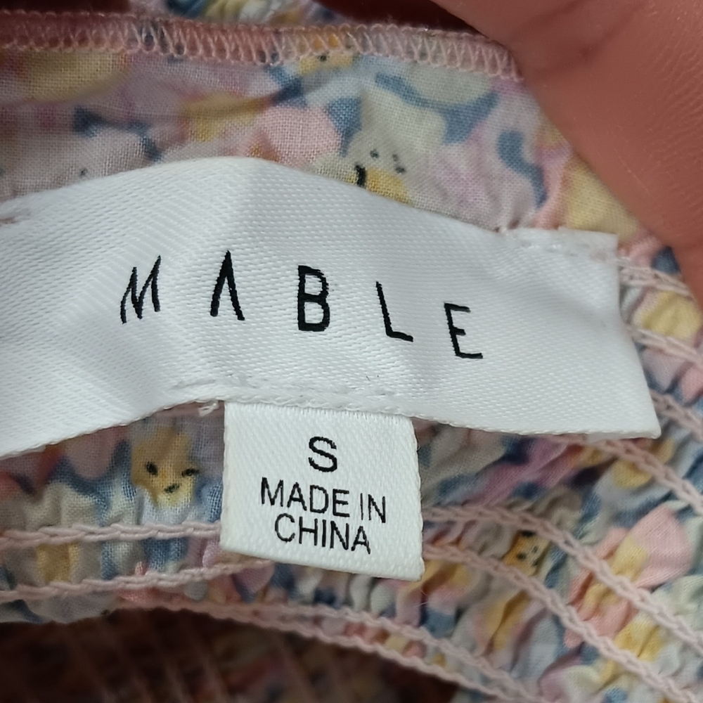 Mable Yellow Green Smocked Floral Tie Strap Mini Dress Size S NWOT - Picture 10 of 10
